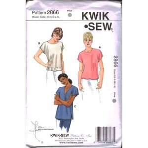 Kwik Sew 2866 Misses Tops Sewing Pattern Size XS-XL Cap Sleeve V-Neck Boat Neck